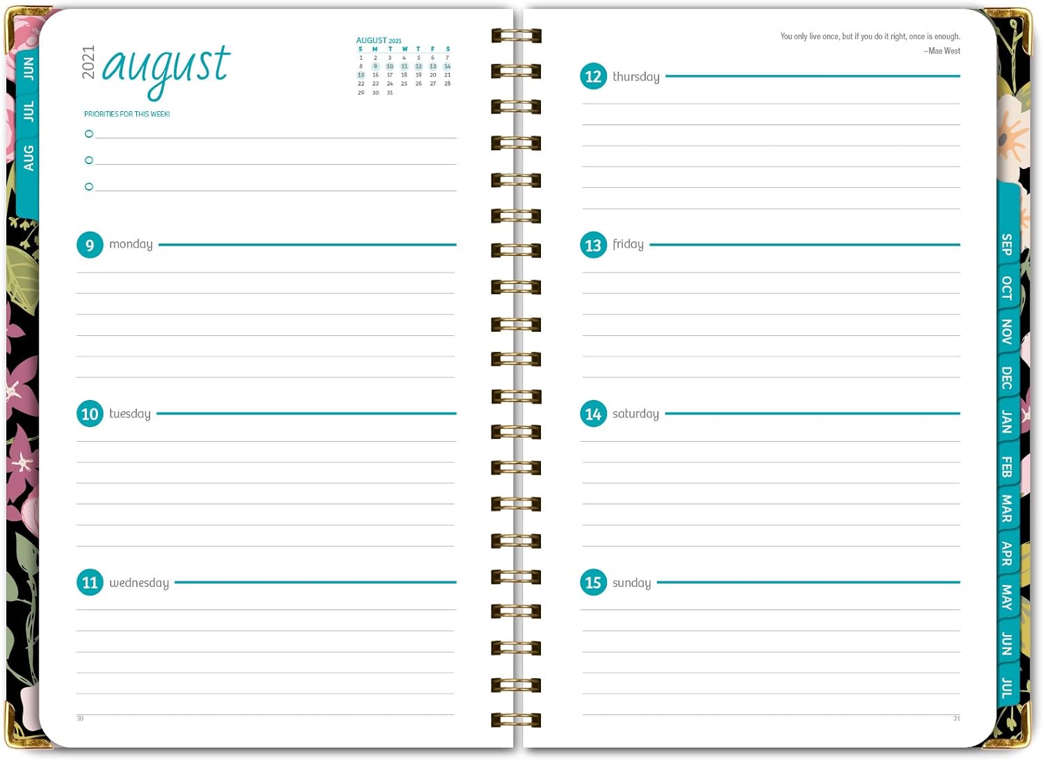 HARDCOVER Academic Year 2021-2022 Planner: (June 2021 Through July 2022) 5.5"x8" Daily Weekly Monthly Planner Yearly Agenda. Bookmark, Pocket Folder and Sticky Note Set (Black Floral) : Office Products