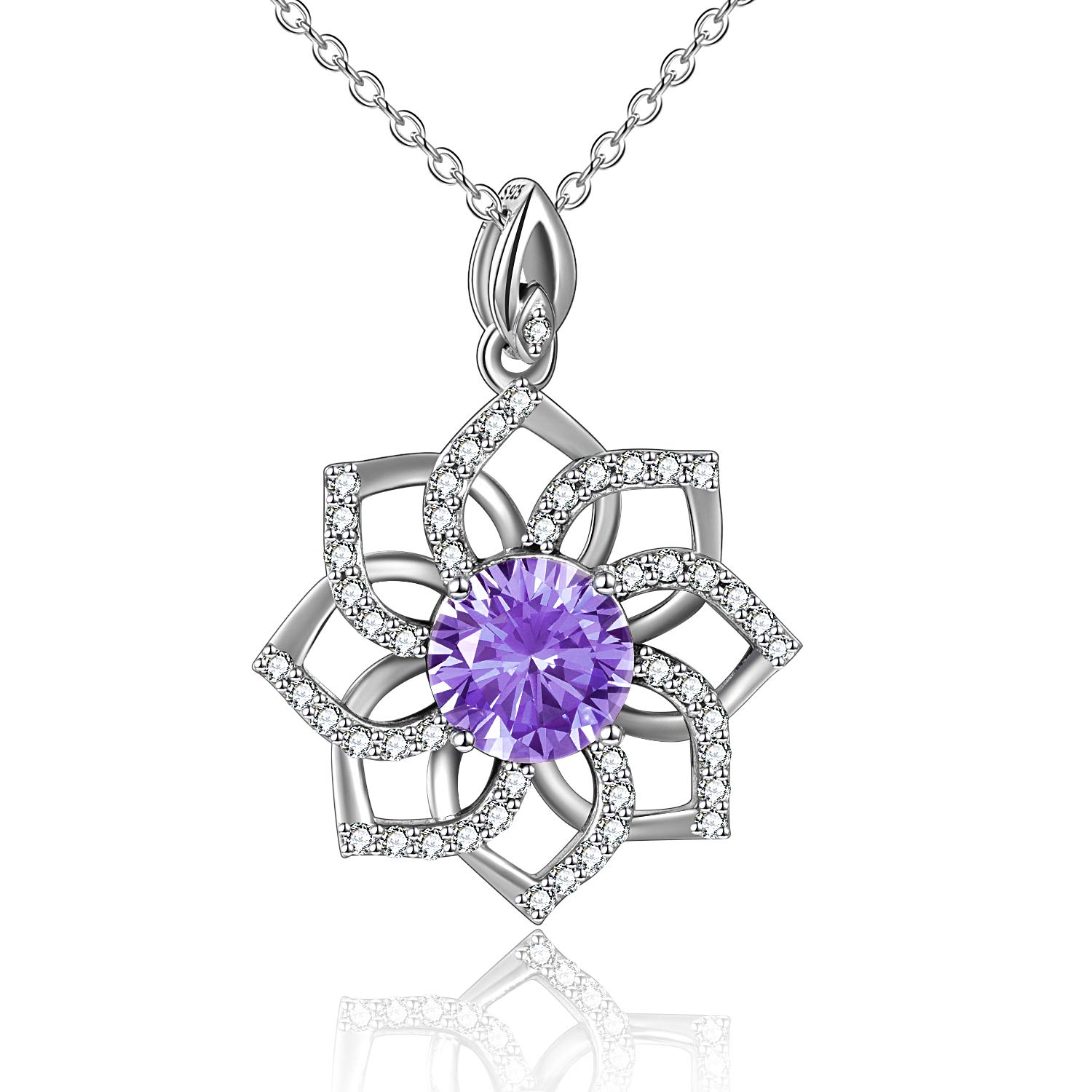 VENACOLY Lotus Necklace Birthstone Pendant Necklace Spiritual Yoga Mother's Day Jewellery Birthday for Women Her (02-February)