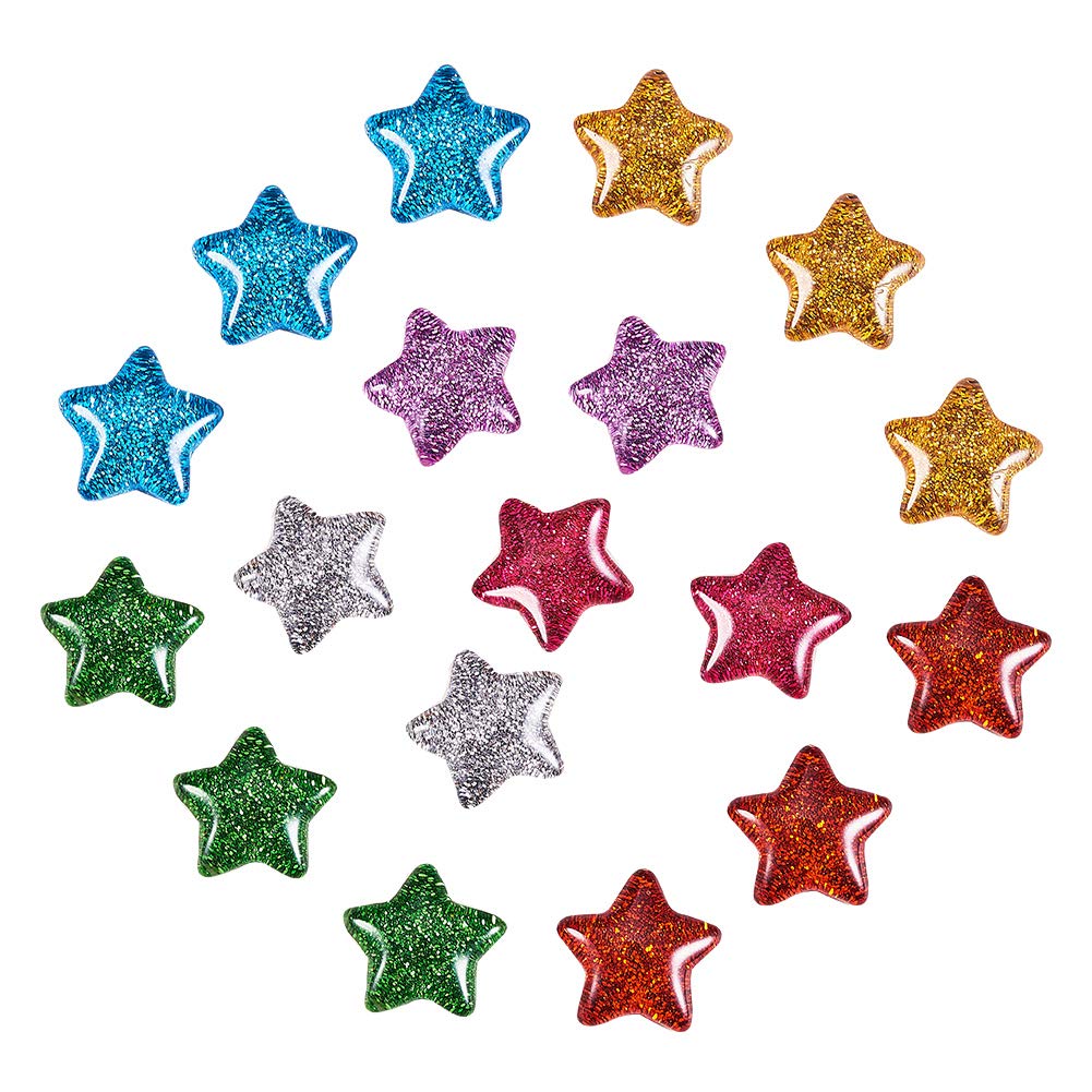 Airssory 200 Pcs Resin Star No-Hole Charms Flatback Cabochons with Glitter Confetti Powder for Necklace Jewellery Making DIY Crafts Decorative Embellishments - 16mm