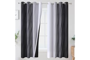 Estelar Textiler Ombre Greyish White Black Blackout Curtains & Drapes 63 Inch Length 2 Panels for Bedroom, Thermal Insulated Full Light Blocking Grommet Blackout Drapes for Kids Room, 52Wx63L, Adult