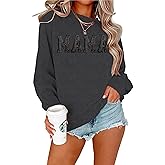 YHHR Mama Sweatshirt Mom Sequin Letter Print Long Sleeve Shirts Mother's Day Autumn Casual Pullover Tops