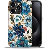 CARLOCA Compatible with iPhone 15 Pro Max Case,Blue Flower Soft TPU + Hard PC 2 in 1,Anti-Scratch Soft TPU Shockproof Unique Protective Cover Pattern Design
