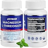 2000 mg Capsules Magnesium L-Threonate/Magnesium threonate Supplement 120 Capsules, High Absorption Magnesium Supplement-Vegan to Support Stress Relief, Sleep, Nerves, Muscles, and Metabolism