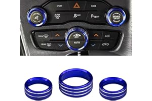 UZZH 3PCS AC Air Conditioner Switch Button Knob Cover, Car Interior Decor Accessories Radio Volume Control Knob Decals for Dodge Challenger Jeep Grand Cherokee Charger Durango Journey Chrysler (Blue)