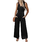 ANRABESS Women Jumpsuits 2026 Casual Sleeveless V Neck Wide Leg Jumper Romper Beach Vacation Clothes Summer One Piece Outfits