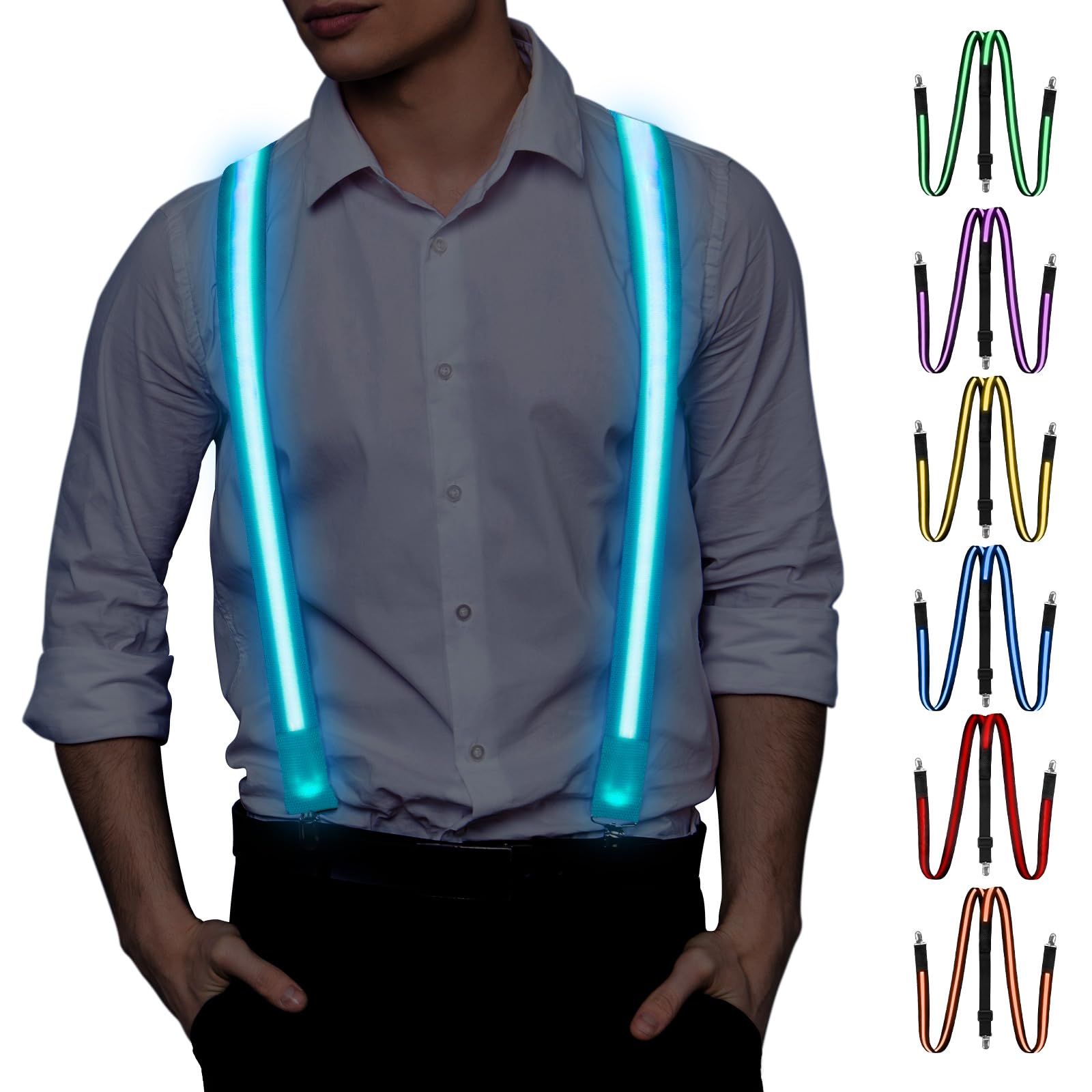 Photo 1 of Ainiv Men Light Up Suspenders, 3 Flash Modes LED Glow Suspenders, Adjustable Illuminated Bow Ties with Zipper, Costume Accessory for Parties, Bars, Halloween, School(7 colors)