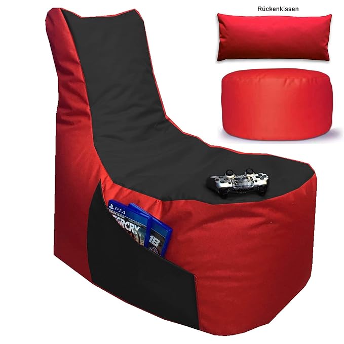 Sitzsack 3er Set Big Gamer Sessel mit EPS Sytropor Füllung - Rückenkissen - Hocker Sitzsäcke Sessel Kissen Sofa Sitzkissen Bo
