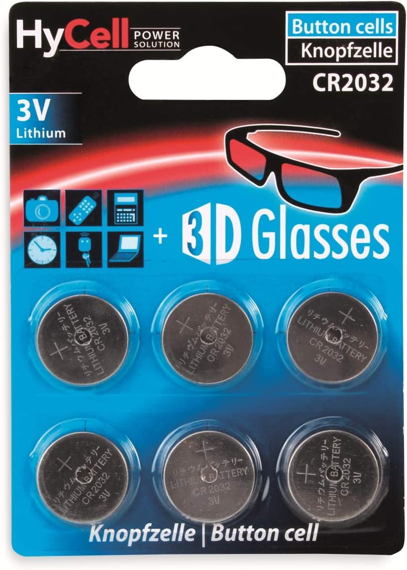 HYCELL 1516-0026 CR2032 Lithium Button Cell for Garage Door Opener/Alarm System - Silver, Pack of 6