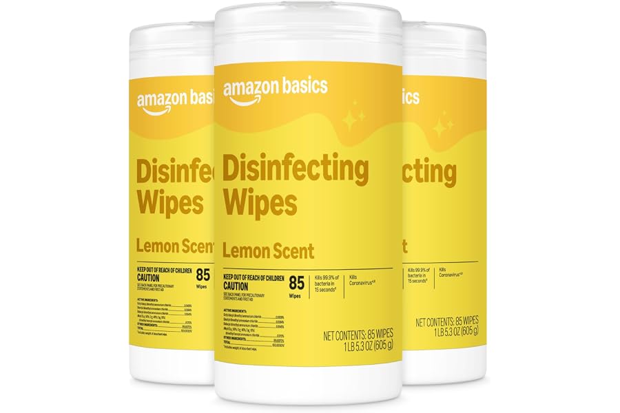 Amazon Basics Disinfecting Wipes, Lemon Scent, for Sanitizing, Cleaning & Deodorizing, 255 Count (3 Packs of 85), Packaging May Vary
