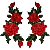 Red Rose Cloth Paste Embroidered Sewing On Patch Ornaments Flower Stickers for Clothes Badges Sewing Fabric Applique Accessory 2 Pcs (Style 1 red)