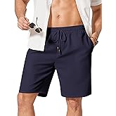 COOFANDY Men's Linen Shorts 9" Casual Summer Beach Shorts Elastic Waist Drawstring Vacation Short with Pockets