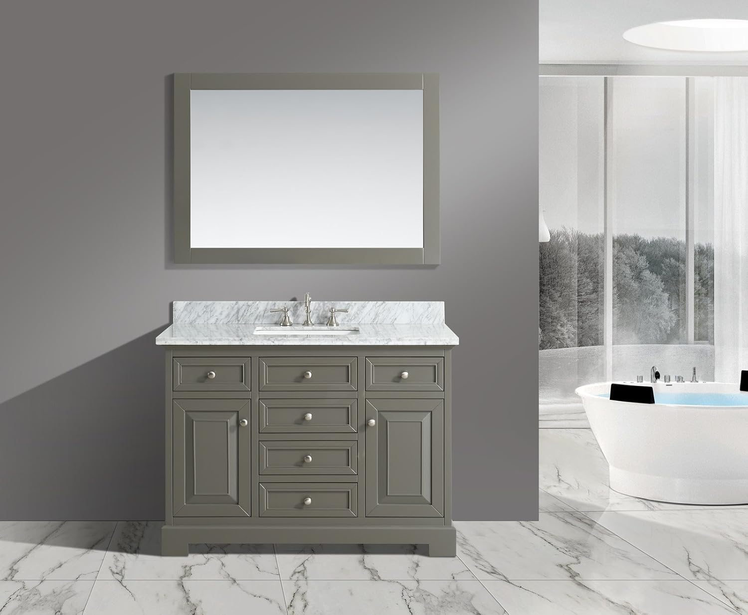 Amazoncom Urbanfurnishingnet Rochelle 48 Inch 48 Bathroom Sink Vanity Set With White Italian Carrara Marble Top Distressed Gray Home Kitchen