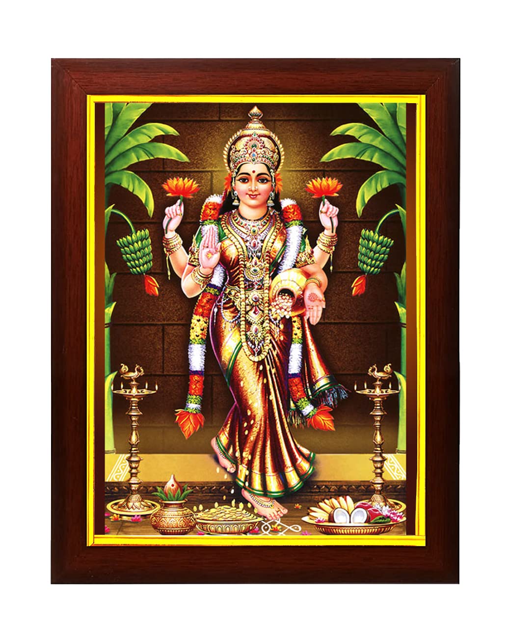 zig zag Rectangular Gruha Lakshmi Photo Frame For Wall / Room Size Medium ( 9.5 X 13.5 Inches, Acrylic Glass) Brown