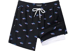 SURF CUZ Mens Swim Trunks with Compression Liner Swimming Trunks 5 Inch Bathing Suit Quick Dry Swim Shorts