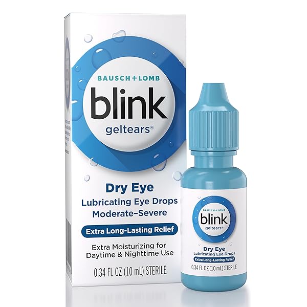 BLINK GELTEARS EYE DROPS FOR DRY EYES, GEL LUBRICATING EYE DROPS, INSTANTLY SOOTHING, MOISTURIZING & EXTRA LONG-LASTING HYDRATING EYE CARE FOR MODERATE TO SEVERE DRY EYE SYMPTOM RELIEF, 0.34 FL OZ