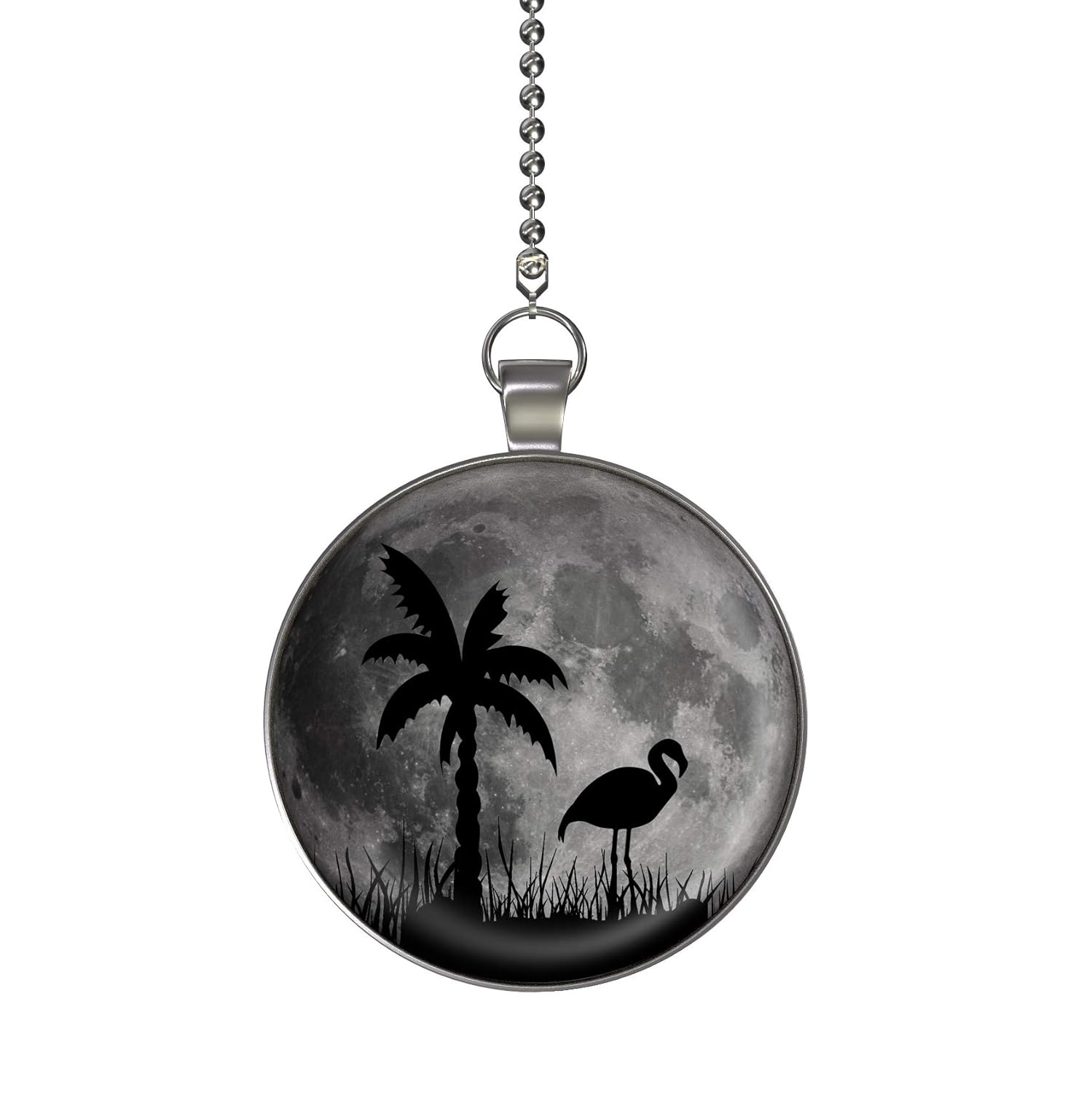 Flamingo Palm Moon Glow In The Dark Fan Light Pull Pendant With