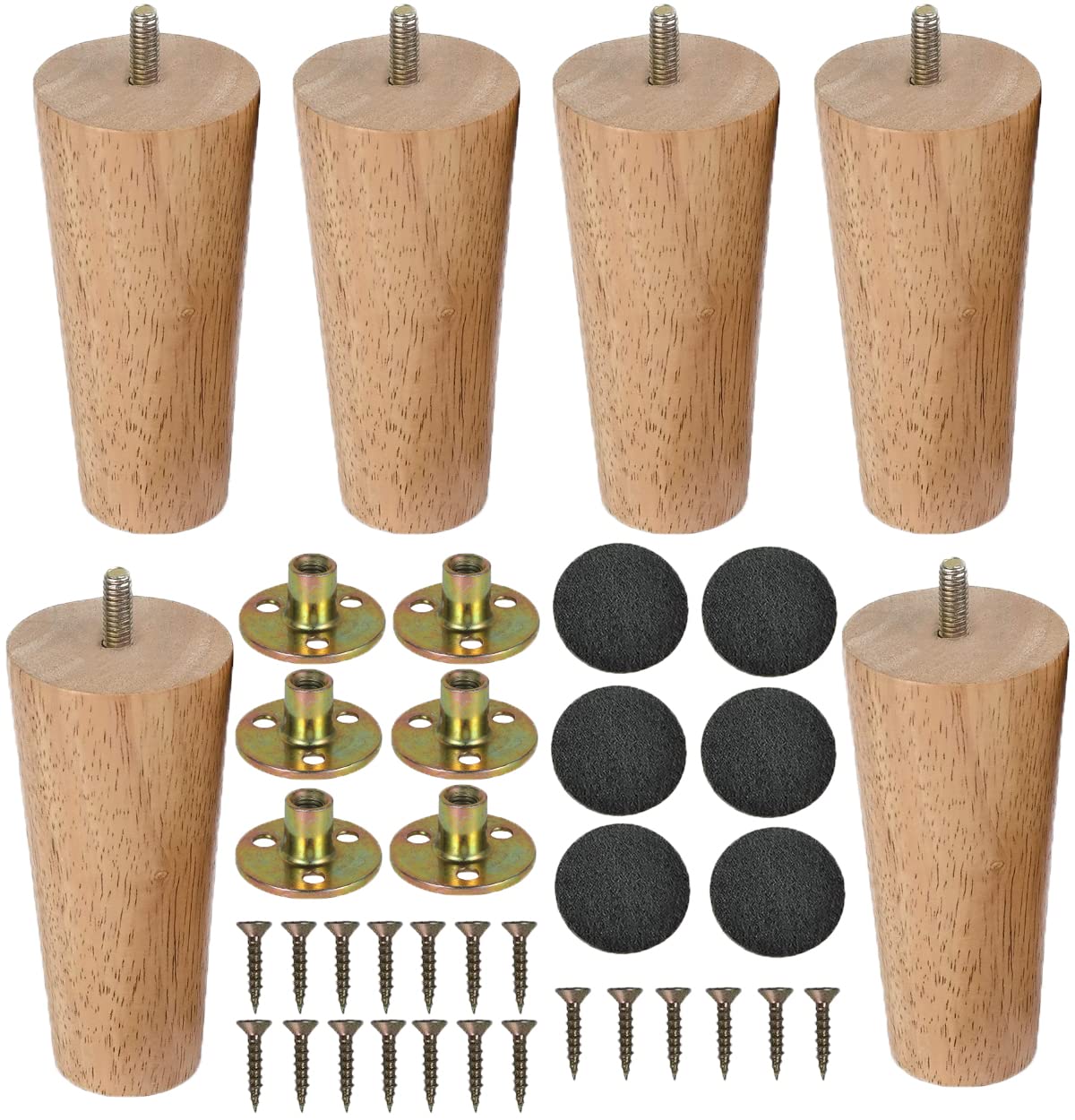 LCOUACEO Wooden Furniture Legs 6 PCS Sofa Wooden Feet,Sofa Legs for Wooden Floors,Wood Furniture Leg Wooden Feet for Cabinets Soft Table Set (Height 12cm)