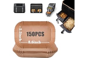 GOAUS Air Fryer 150 Pcs Rectangular Paper Liners Disposable for Dual Air Fryer 2 Baskets 8 to 10 Qt, 8.6x5.5 inches Parchment Paper Rectangle, Fit Ninja DZ201 DZ401 SL401