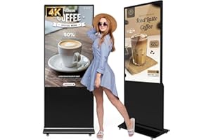 JIYANG 55 Inch 4K Digital Signage Ultra HD Indoor Floor Standing Digital Kiosks Support HDMI/USB Input for Retail Spaces, Restaurants, and Corporate Presentations,Android System Black