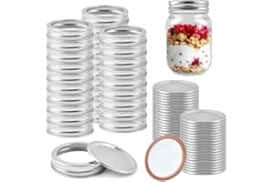 OTYMIOW 60PCS Mason Jar Lids and Rings, Canning Lids, Couvercle Pot Masson, Leakproof Split Silver Lids with PVC Seal Rings (