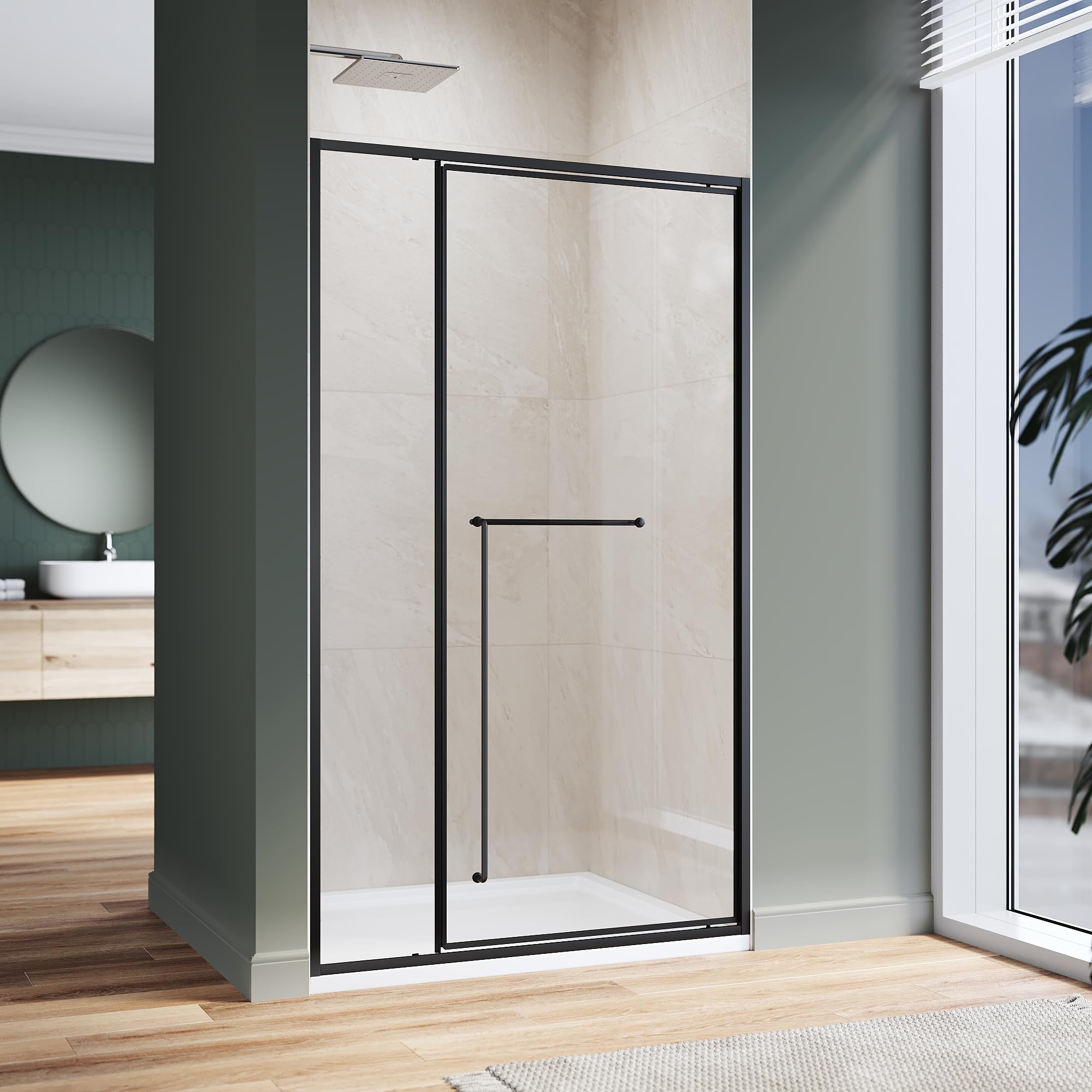 Photo 1 of ****FACTORY SEALED OPENED FOR INSPECTION***Hydrave Pivot Swing Shower Door 48 in.D x 72 in. H| Shower Door with 1/4 in. Clear Tempered Glass| Pivot Shower Door | Black (Shower Base Not Included)