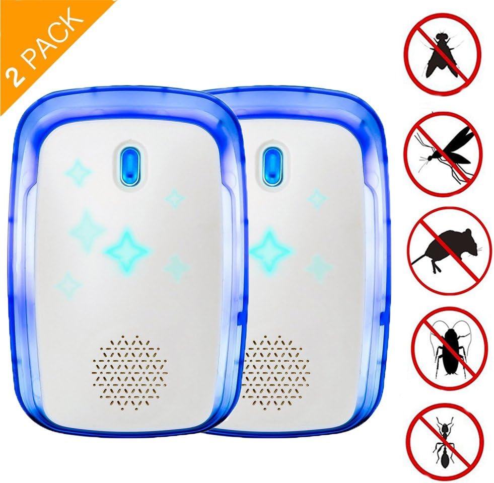 RIOGOO Ultrasonic Pest Repeller, Pest Control 2 Pack with Enhanced Ultrasonic Frequency, Plug-In Electronic Home Repellent,Get rid of Mouse,Spider,Rat,Mice,Ant,Roach, Mosquito,Cockroackes,Insect.