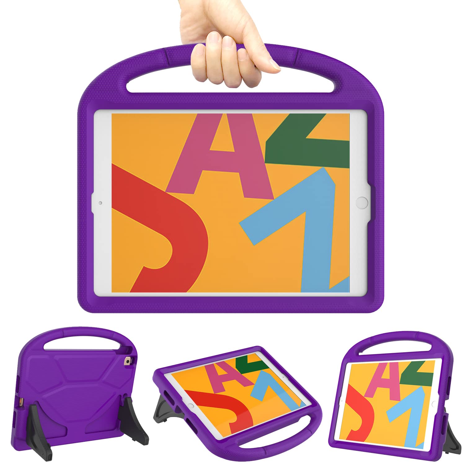 TrendGate Case for New iPad 10.2 Inch 2021/2020/2019 (9th/8th/7th Generation) - Lightweight Shockproof Kids Cover With Handle Kickstand - Purple