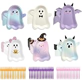 96 Pcs Halloween Plates, Cute Ghost Boo Halloween Paper Plates with Fork | Colorful Ghost Halloween Party Plates, 9.1 x 6.9 Inch, Disposable, Great for Holiday Trick or Treat Dinner Party Supplies