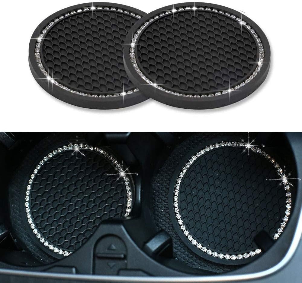 WubbaLubba Universal Vehicle Bling Travel Auto Cup Holder Insert Coasters,2.75 Inch Crystal Rhinestone Car Interior Accessories Durable Anti Slip Silicone Car Coasters (Pack of 2): Automotive