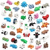 SCIONE 50 Pcs Mini 3D Printed Animal Figurines, Flexible Articulated Fidget Toys, Cute Desk Decor Birthday Party Favors, Goodie Bag Stuffers, Animal Toys Valentines Gifts for Kids Classroom Prizes
