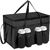 Qulkws Insulated Food Delivery Bag, XXX-Large Capacity, 4 Cup Holder, Zippered Top, Cooler Bags, Food Carrier Catering Bag, Commercial Food Warmers for Beverages, Pizza, Takeout, Black