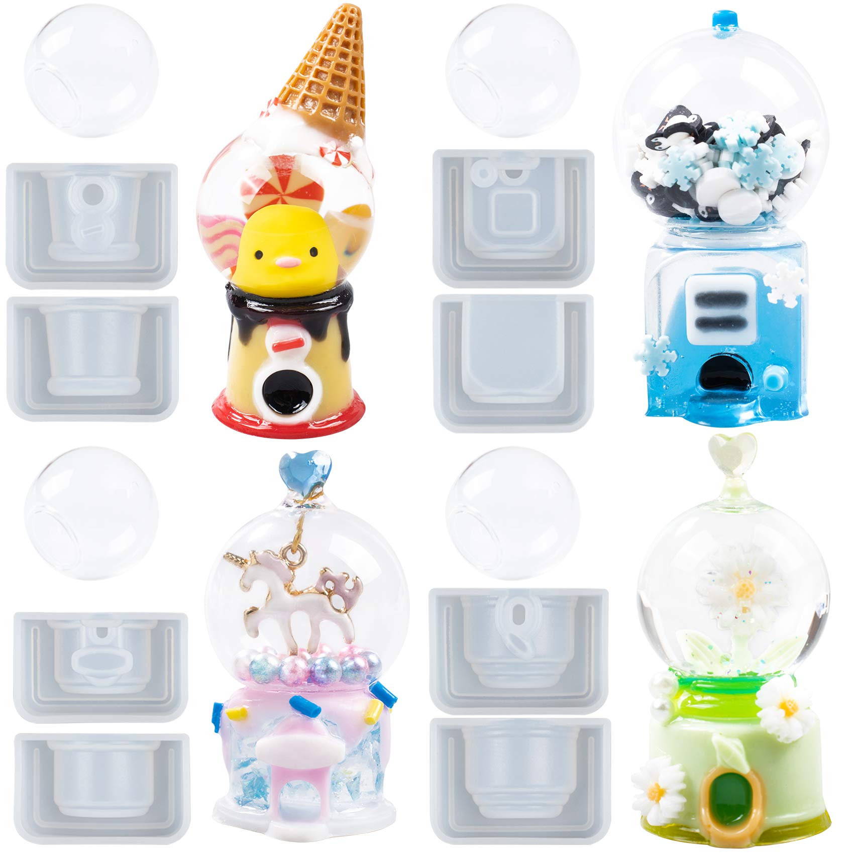 3D Gumball Machine Epoxy Casting Moulds Set Resin Shaker Charms 9-in-Set