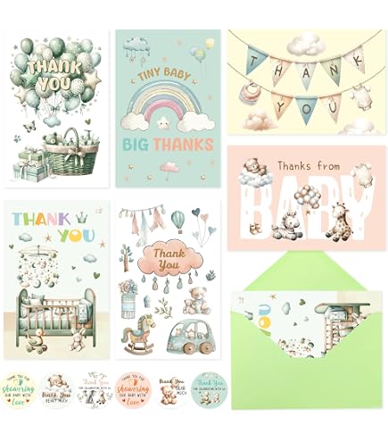 24 Pcs Cartoon Sponge Thank You Cards | Bikini Flower Design With Envelopes & Stickers, 4x6"