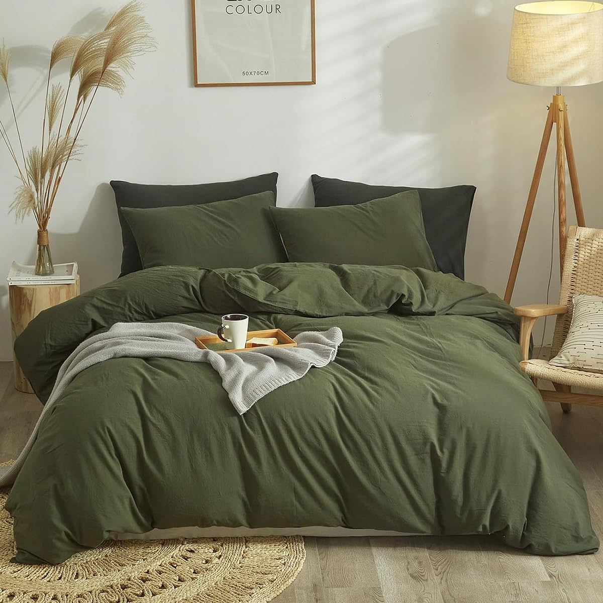 Lanqinglv Single Duvet Cover Set Olive Green Bedding Set Microfiber Super Soft Quilt Cover 135x200cm with Zipper Closure and 1 Pillowcase 50x75cm — image 1