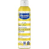 Mustela Baby Mineral Sunscreen Spray SPF 50 Broad Spectrum - Body Sun Spray for Sensitive Skin - Water Resistant & Fragrance Free - 6 fl.oz.