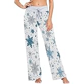 SHJI Women's Pajama Pants Blue Winter Snow Sleepwear Yoga Pant Drawstring Lounge Bottoms
