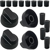 OWMOSYX 4 Pack Universal Stove Switch Knob Replacements with 12 Adapters | Black, 12 Adapters, Replacement Control Knobs, Compatible for Oven Stove Range, Versatile and Wide Application