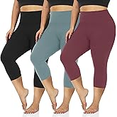 we fleece 3 Pack Plus Size Capri Leggings High Waist Tummy Control | Stretchy yoga workout pants, spandex elastic fit, sizes XL-4X, breathable fabric, suitable for gym, running, daily wear