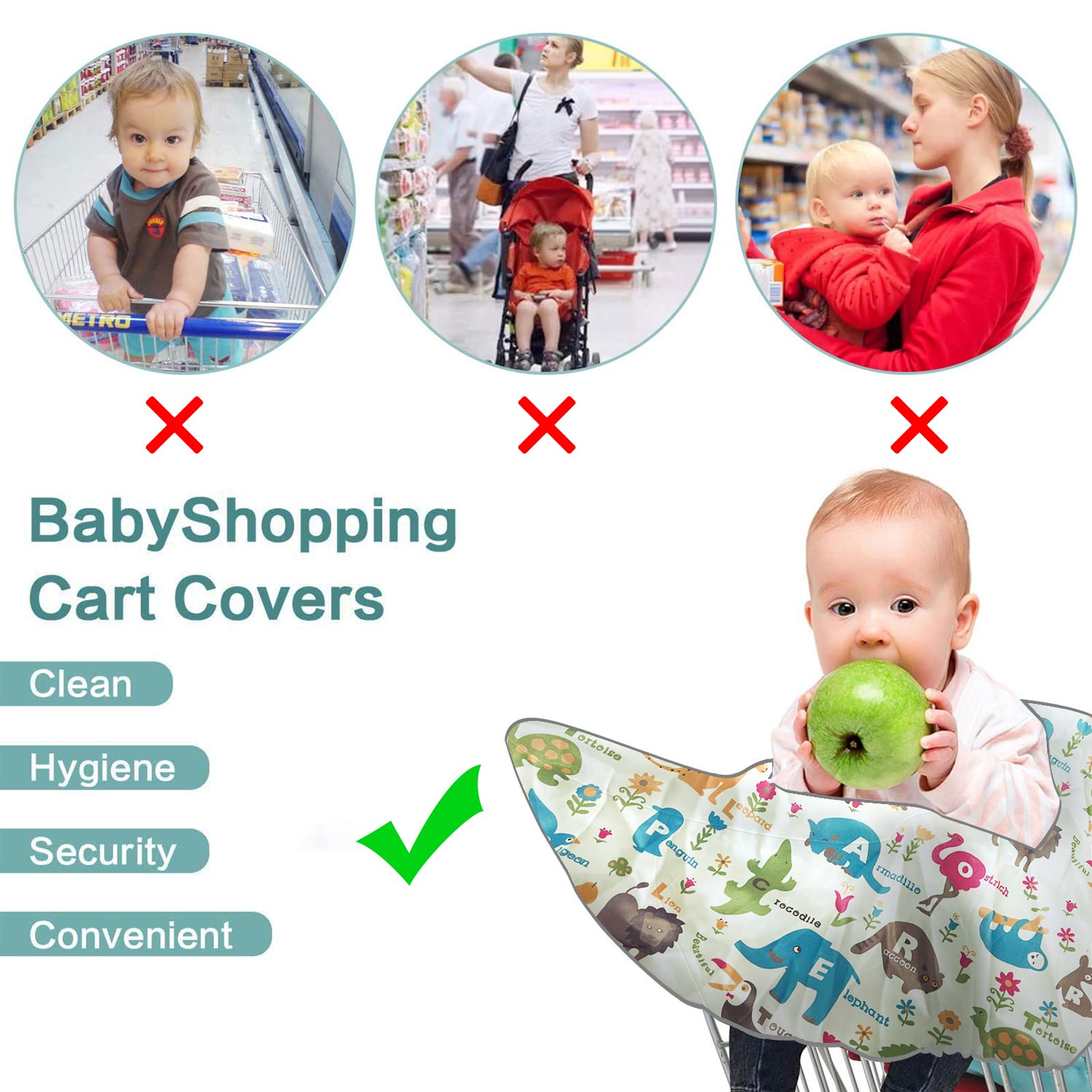 Shopping Cart Cover for Baby, High Chair Cover, Cart Cover for Babies, Kids& Toddlers, Portable 2-in-1 Design, Includes Free Carry Bag for Market and Resturant Use(Cute Zoo)
