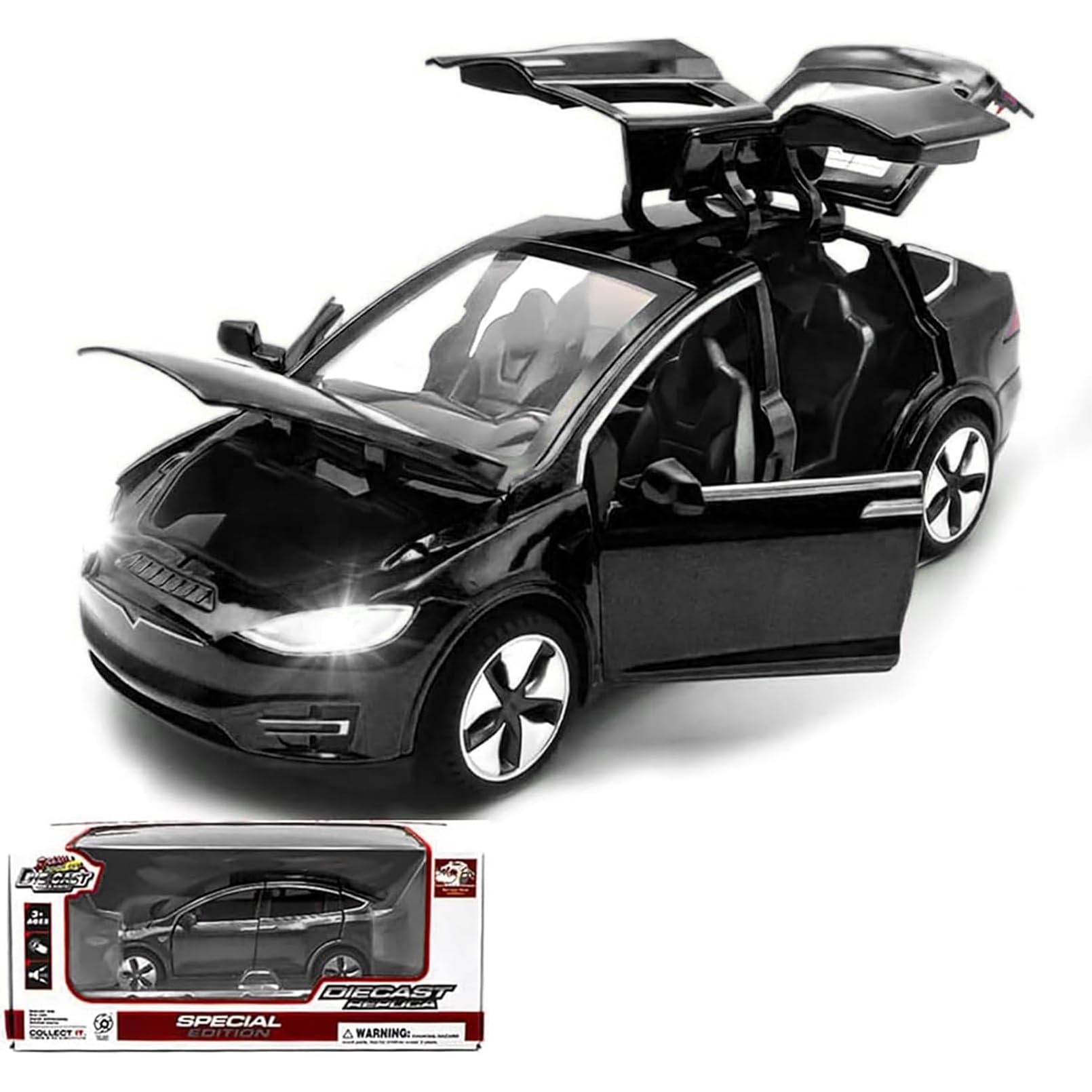 TOPRON model car Tesla Model X 1:32 scale, die-cast alloy electronic toy with pull-back function, with lights and music, mini vehicle toy as a gift for children (Black) — image 1