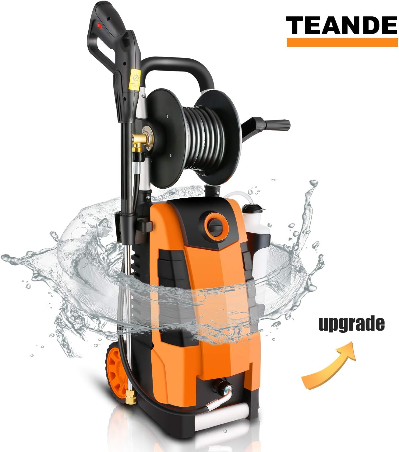 TEANDE 3800PSI Electric Pressure Washer, MAX 2.8GPM Electric Power Washer 1800W High Pressure Washer with Hose Reel MR3800 (Orange)