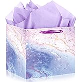 Woosytoo 11.8" Extra Large Pastel Gift Bags Colorful Marble Square Gift Bag with Tissue Paper Giant Wrapping Paper Bag for Wedding Baby Shower Christmas Presents Anniversaries Party Favors