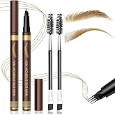 2PCS Microblading Four-Tip Eyebrow Pen with 2 Brushes (Light Brown) | Waterproof Eyebrow Pencils for Women, 0.1MM Micro-Fork 4 Tip, Ultra-Precise Eye Brow Pencil for Natural Full Hair-Like Brows