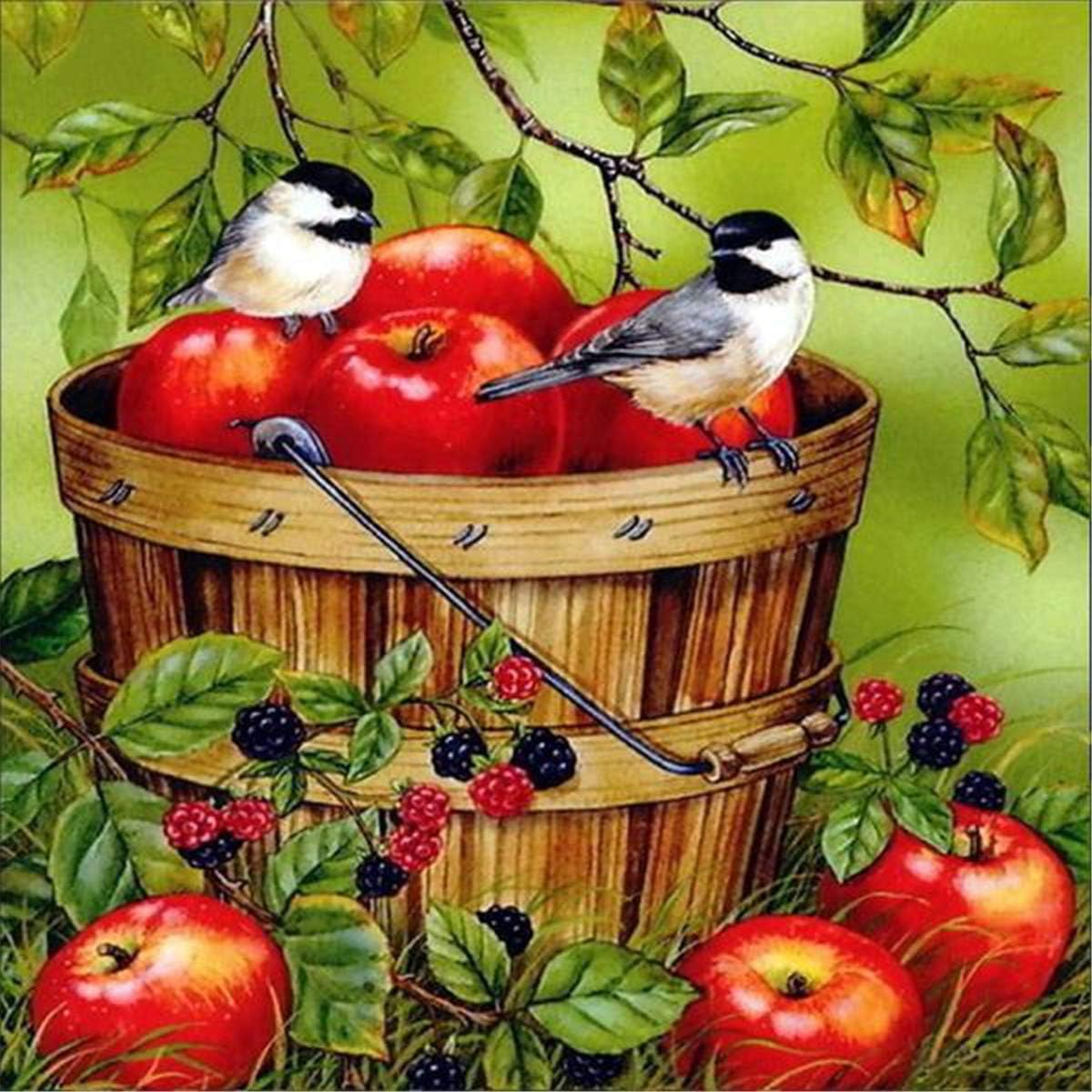 5D DIY Diamond Painting by Number Kits, Embroidery Paint with Diamonds Wall Sticker for Wall Decor - A Barrel of Apples 12x12inch