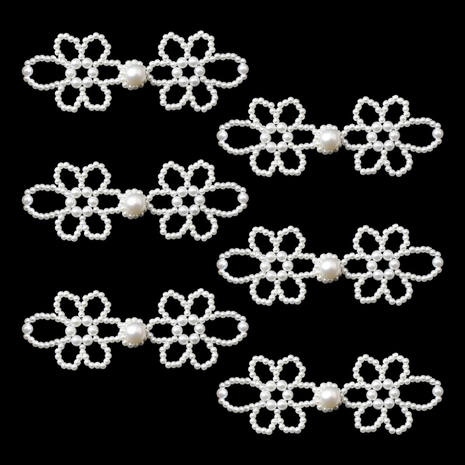 URROMA Flower Pearl Frog Buttons, 6 Pairs White Pearl Chinese Knot Frog Closure Sewing Fasteners for DIY Sewing Sweater Scarf Costumes Outfit Decoration