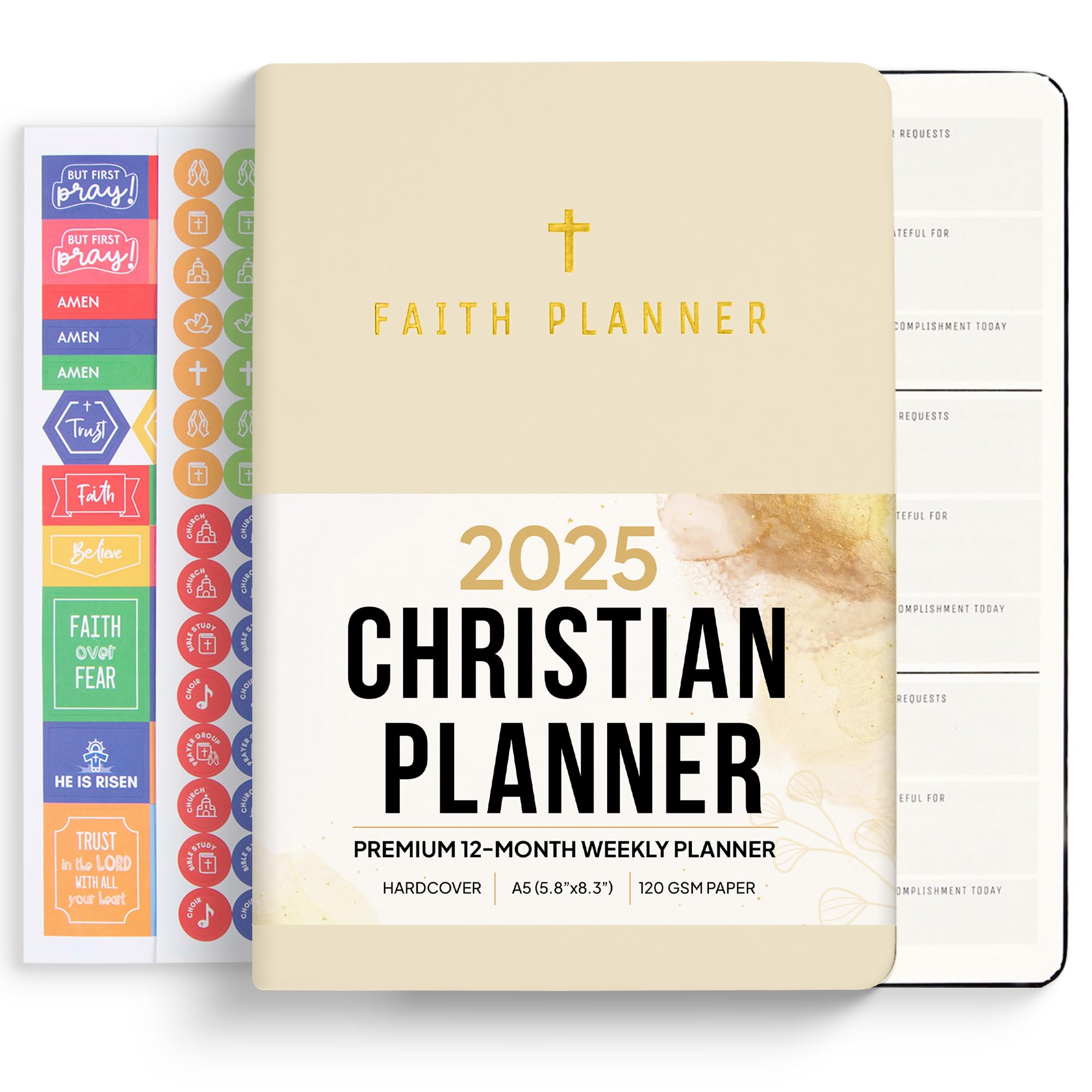 Photo 1 of 2025 Christian Planner, Bible Planner & Prayer Journal | Daily Christian Planner 2025 For Women & Men with Weekly & Monthly Planning | 12 Month A5 Size | Faith Planner (Leatber)