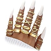 YEEZII Gold Knuckle Rings Set for Women, Stackable Midi Chunky Rings Pack | Dainty Statement Finger Rings, Cute Stacking, Mix