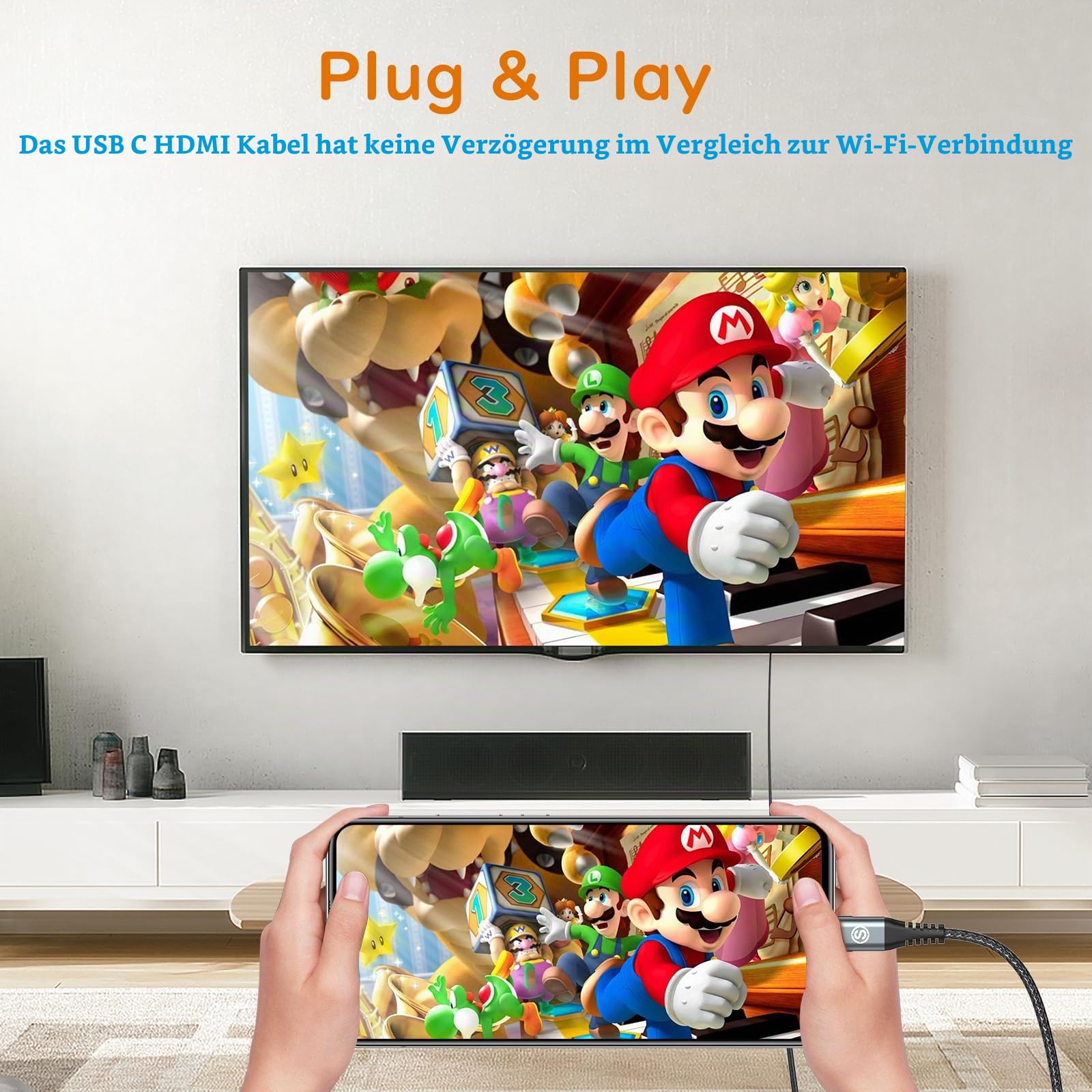 USB C auf HDMI Kabel 4K 2M (4K@30Hz)，USB Typ C zu HDMII 4K UHD Kabel Thunderbolt 5/4 Adapter Kompatibel für i Phone 17 16 15 Pro Max,MacBookPro/Air,iMac,iPad,Samsung S26 S25 zu S20,Surface,Dell,HP 2