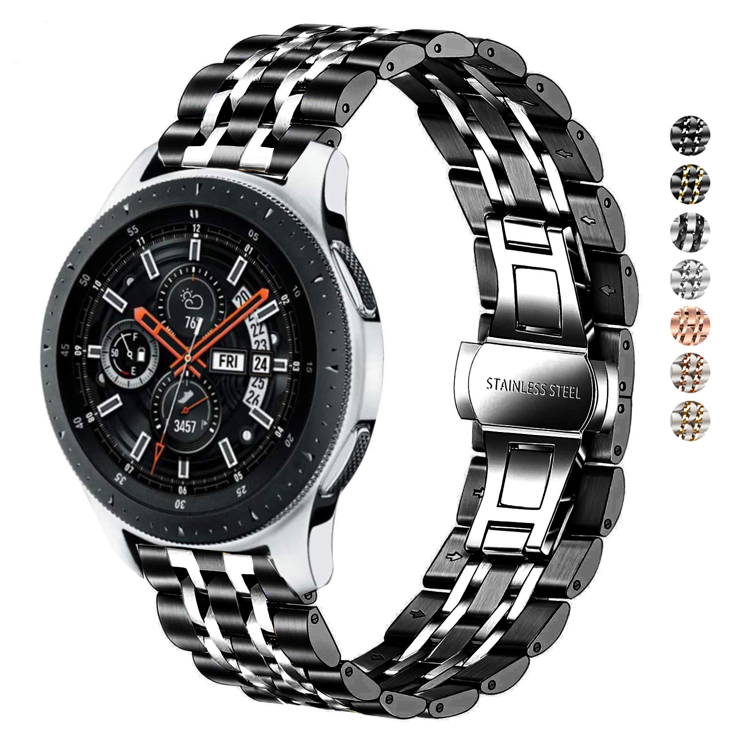 DEALELE Stainless Steel Metal Replacement Bands for Samsung Gear S3 / Galaxy Watch 46mm / Galaxy Watch 3 45mm, 22mm, Black/Silver, Unique Design, Easy Installation