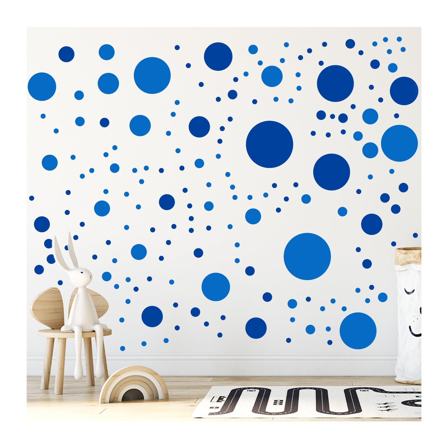 StickerDeen 500+ Assorted Polka Dot Circle Wall Stickers for Kids Bedroom Living Room, Classroom, Playroom Decor Removable Vinyl Wall Stickers Dots Wall Decals (Blue (Mixed))